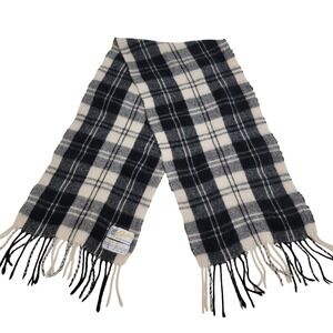 Glentana Scotland Black White Plaid 100% Lambswool Fringed Winter Scarf Unisex